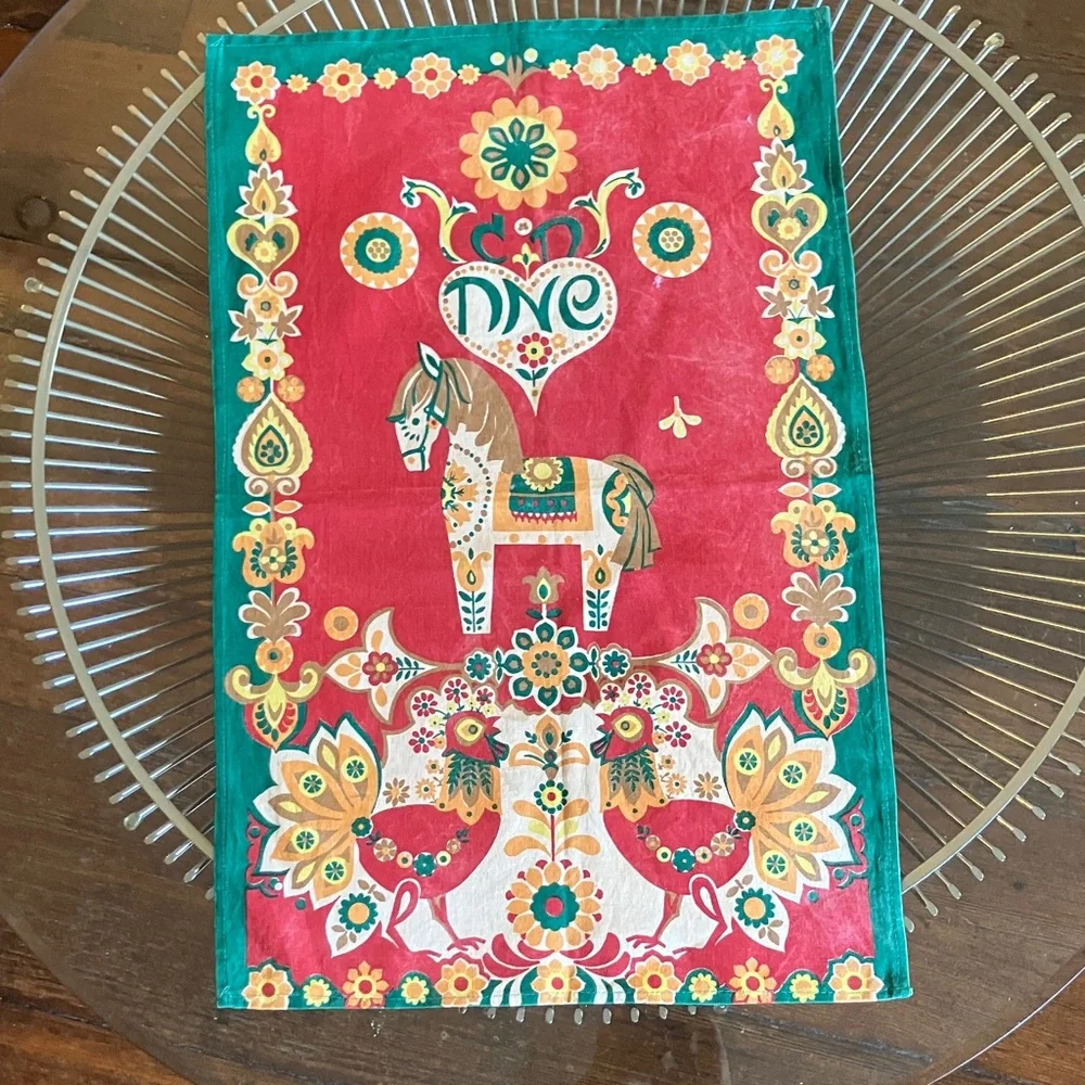 Vintage 60s 70s Dala horse tea towel dish cloth